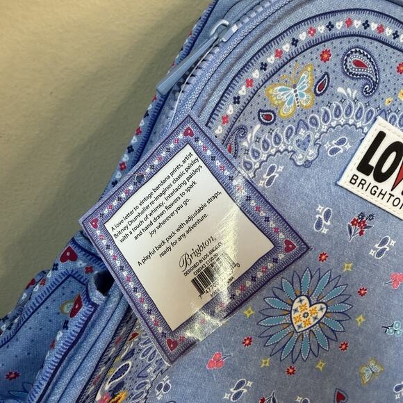 Brighton Backpack Womens Medium Blue Paisley Bandana Love Butterfly Print NWT main image 10